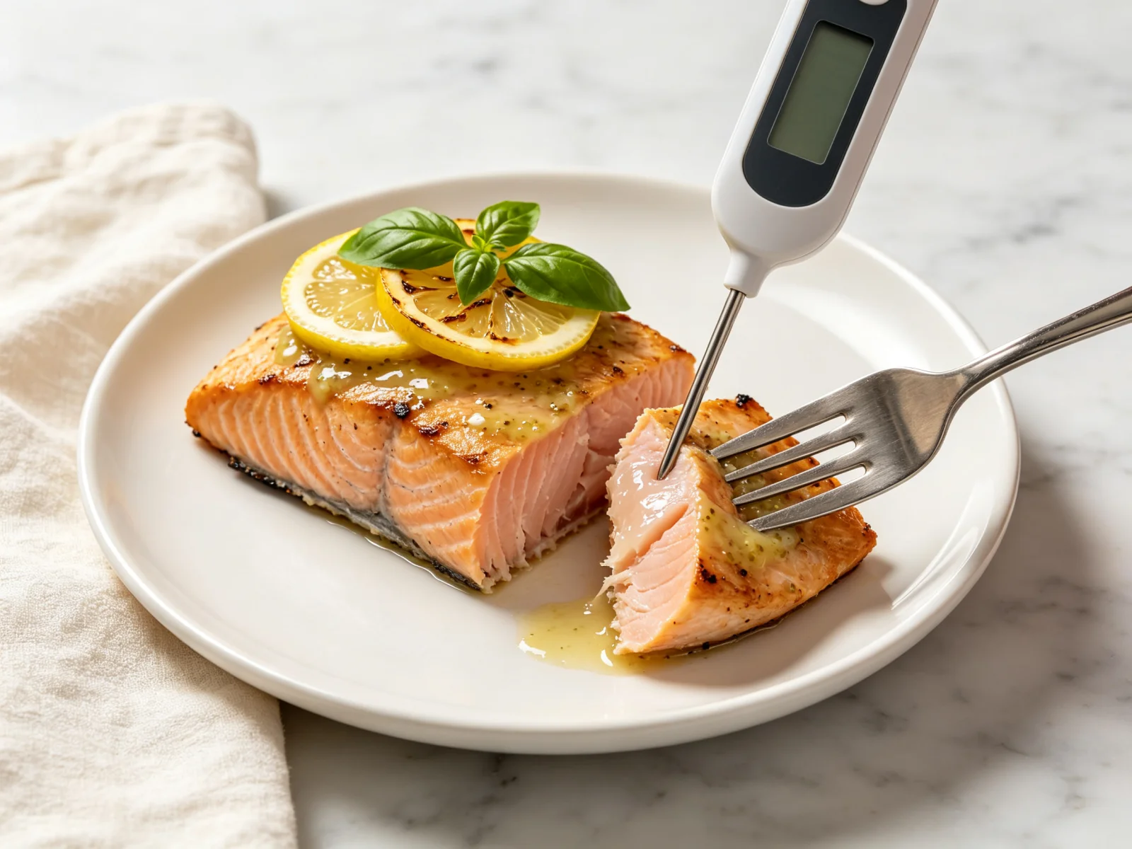 Checking air fryer salmon doneness by flaking with a fork at the thickest part