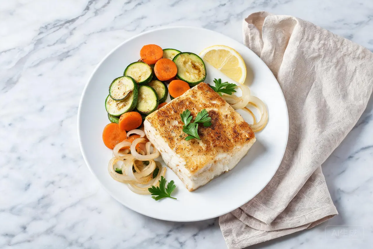 Baked Cod with Roasted Vegetables - 320 calorie dinner