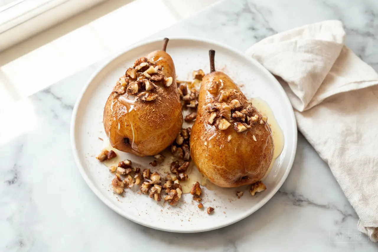 Baked Pears with Walnuts and Honey - 160 calorie dessert