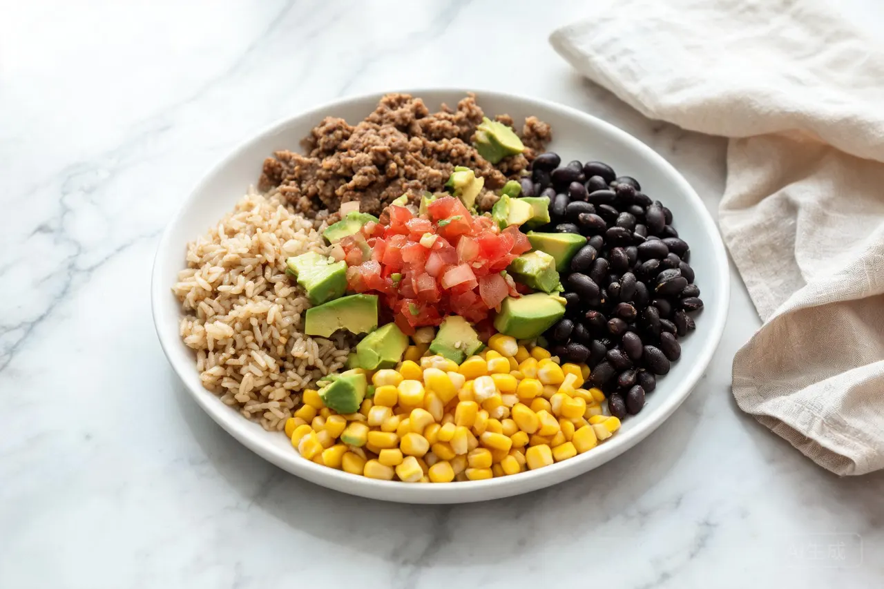 Beef Burrito Bowl - 580 calorie lunch