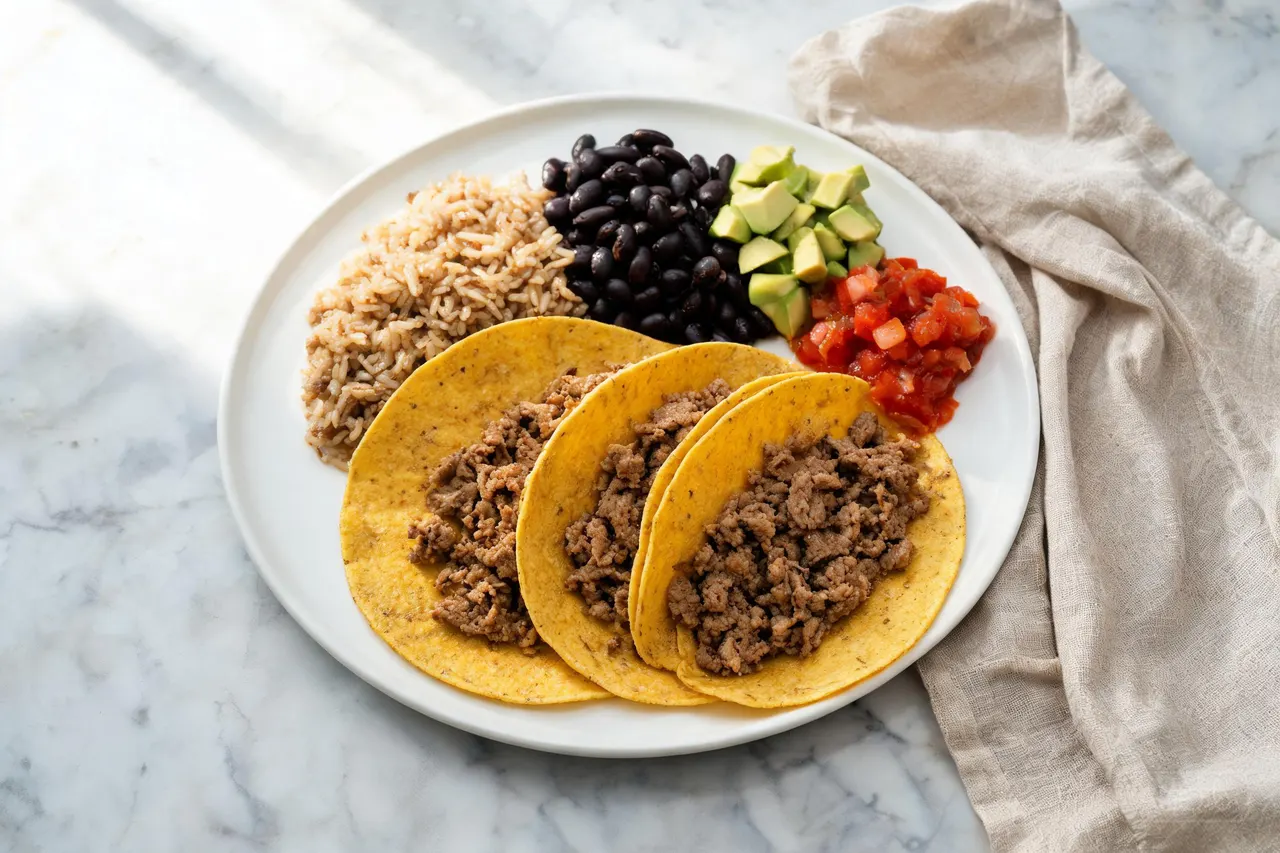 Beef Tacos with Rice - 640 calorie dinner