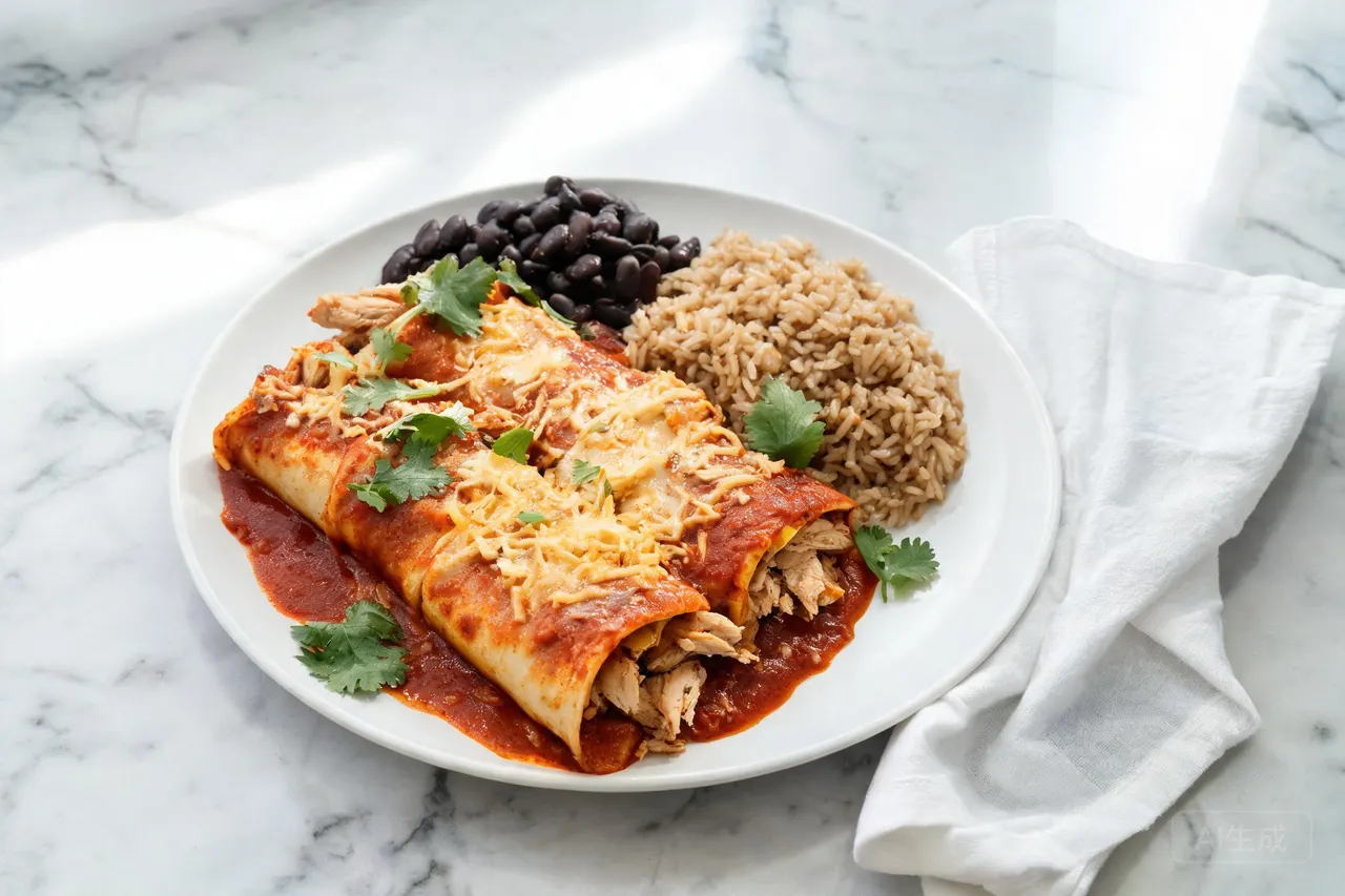 Chicken Enchiladas with Rice (650 Cal, 38g Protein) - 650 calorie dinner