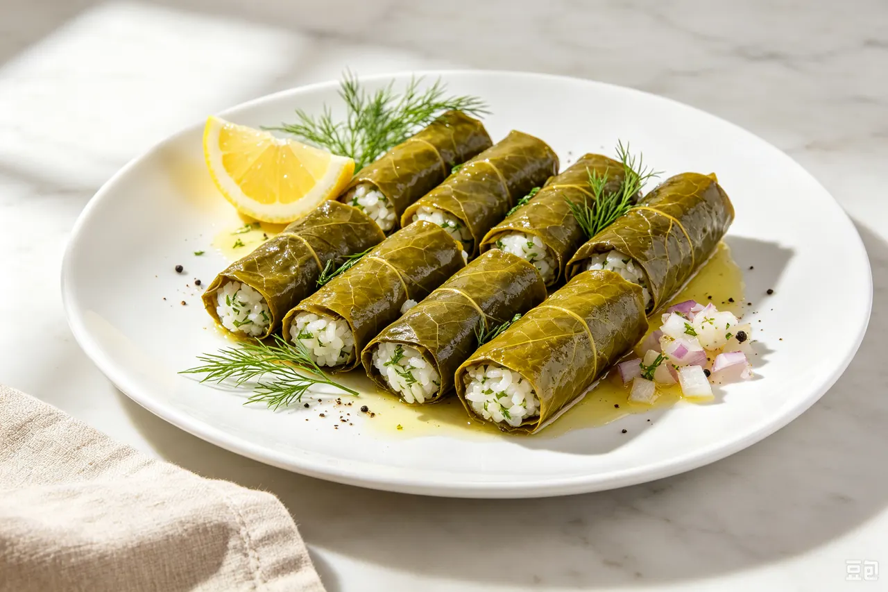 Dolmas (Stuffed Grape Leaves with Rice and Herbs) - 180 calorie lunch