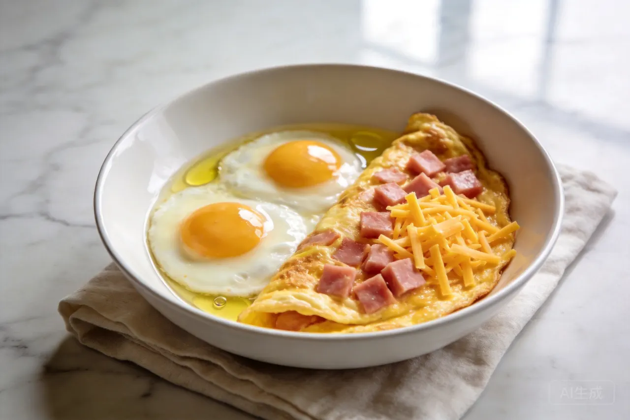 Ham and Cheese Omelette (340 Cal, 30g Protein) - 340 calorie breakfast