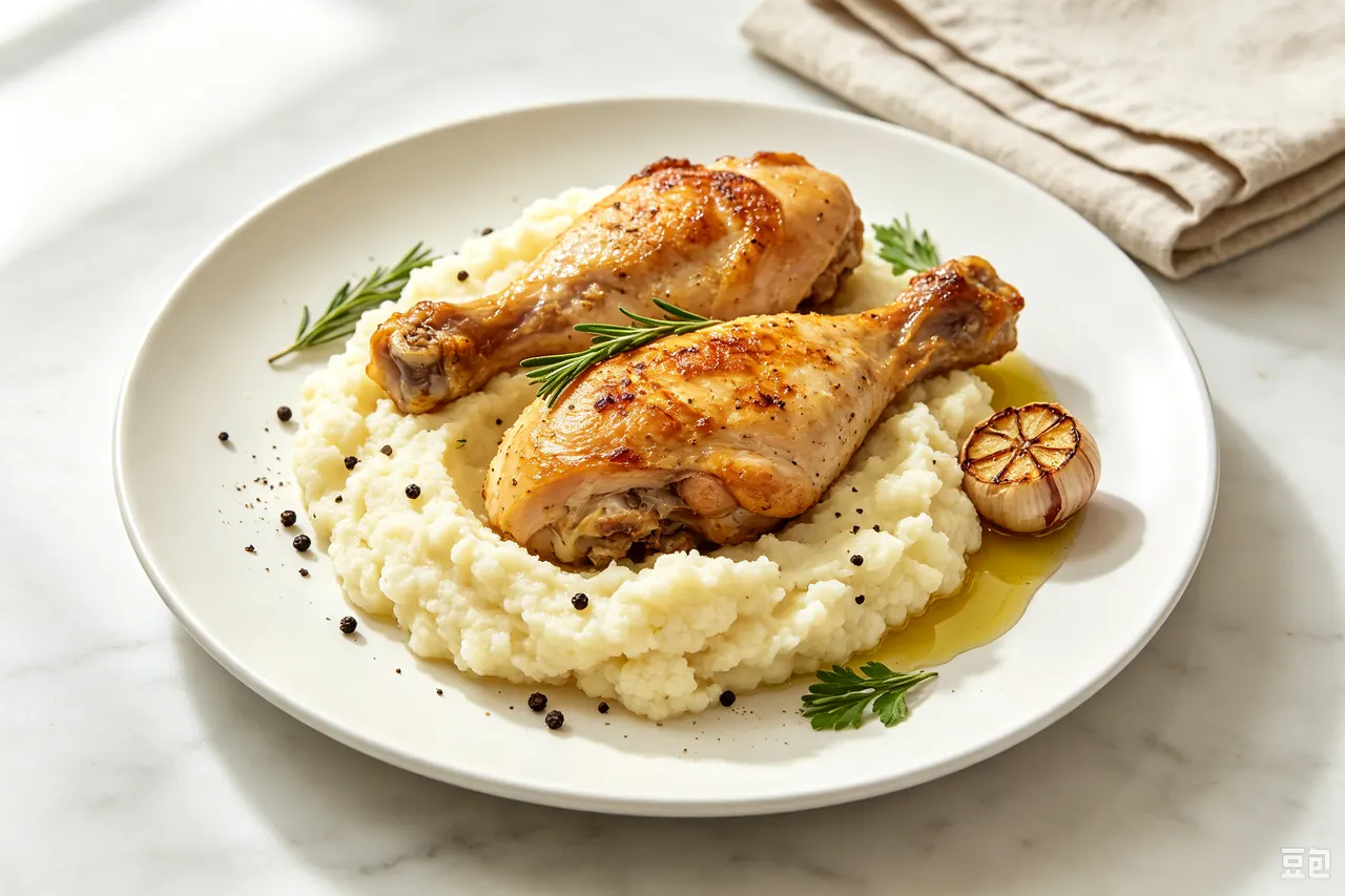 Keto Chicken Thighs with Cauliflower Mash - 480 calorie dinner