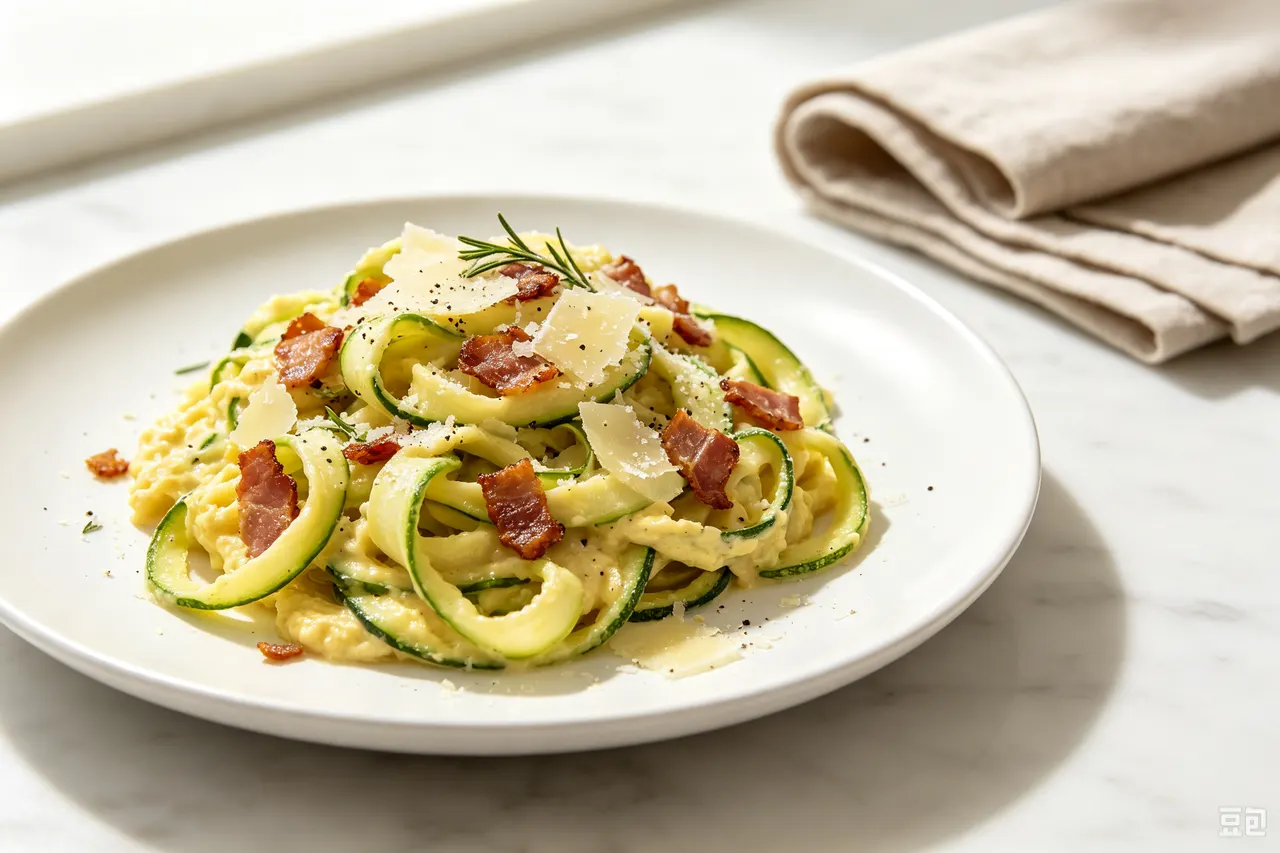 Keto Zucchini Carbonara - 410 calorie dinner