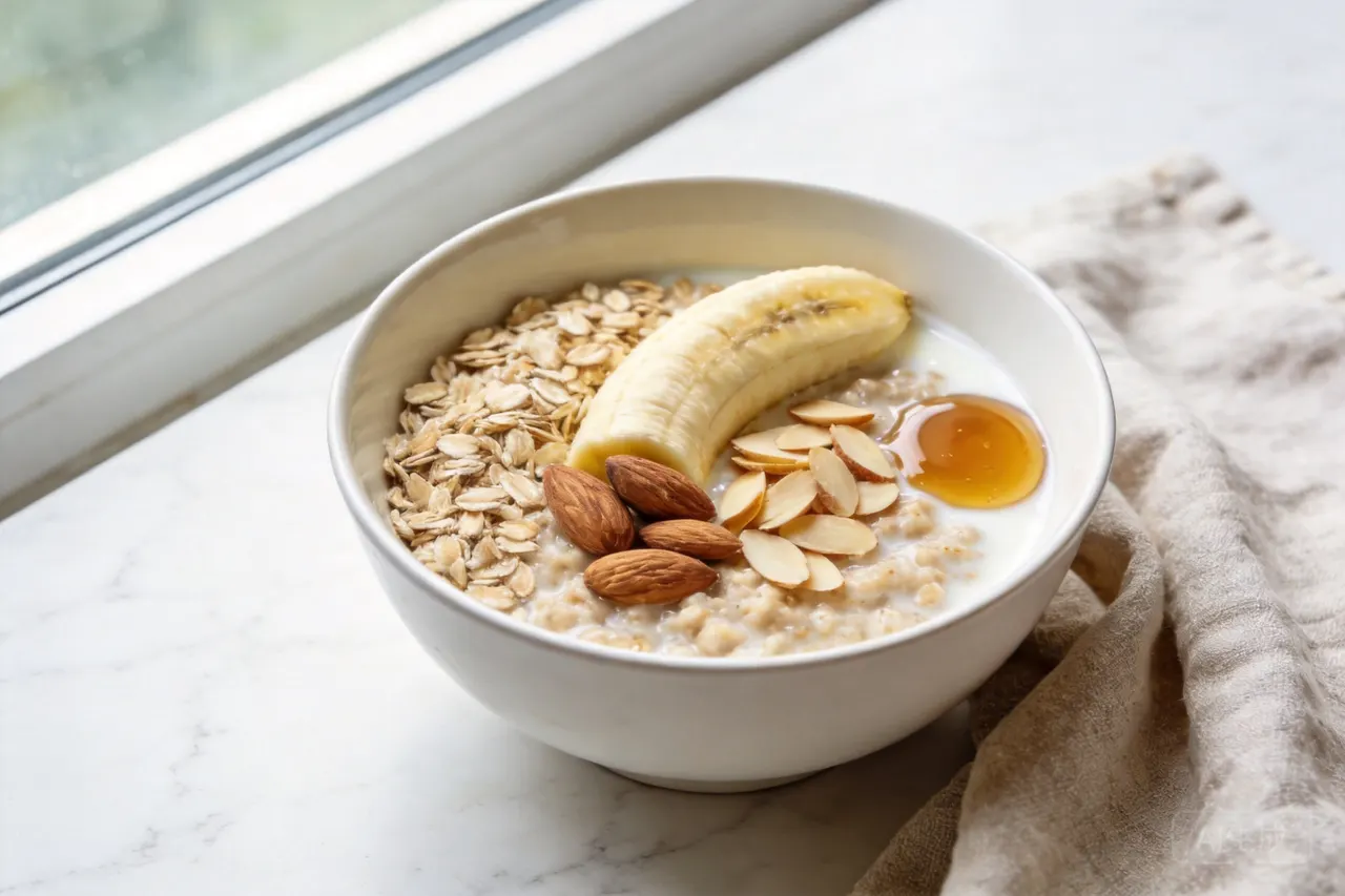 Oatmeal with Banana and Almonds - 380 calorie breakfast