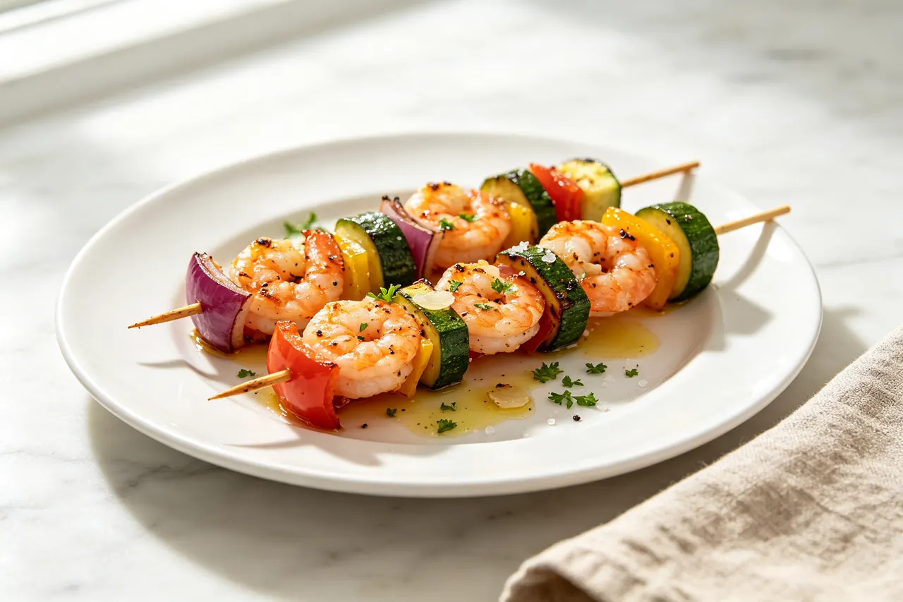 Paleo Shrimp Skewers - 250 calorie dinner