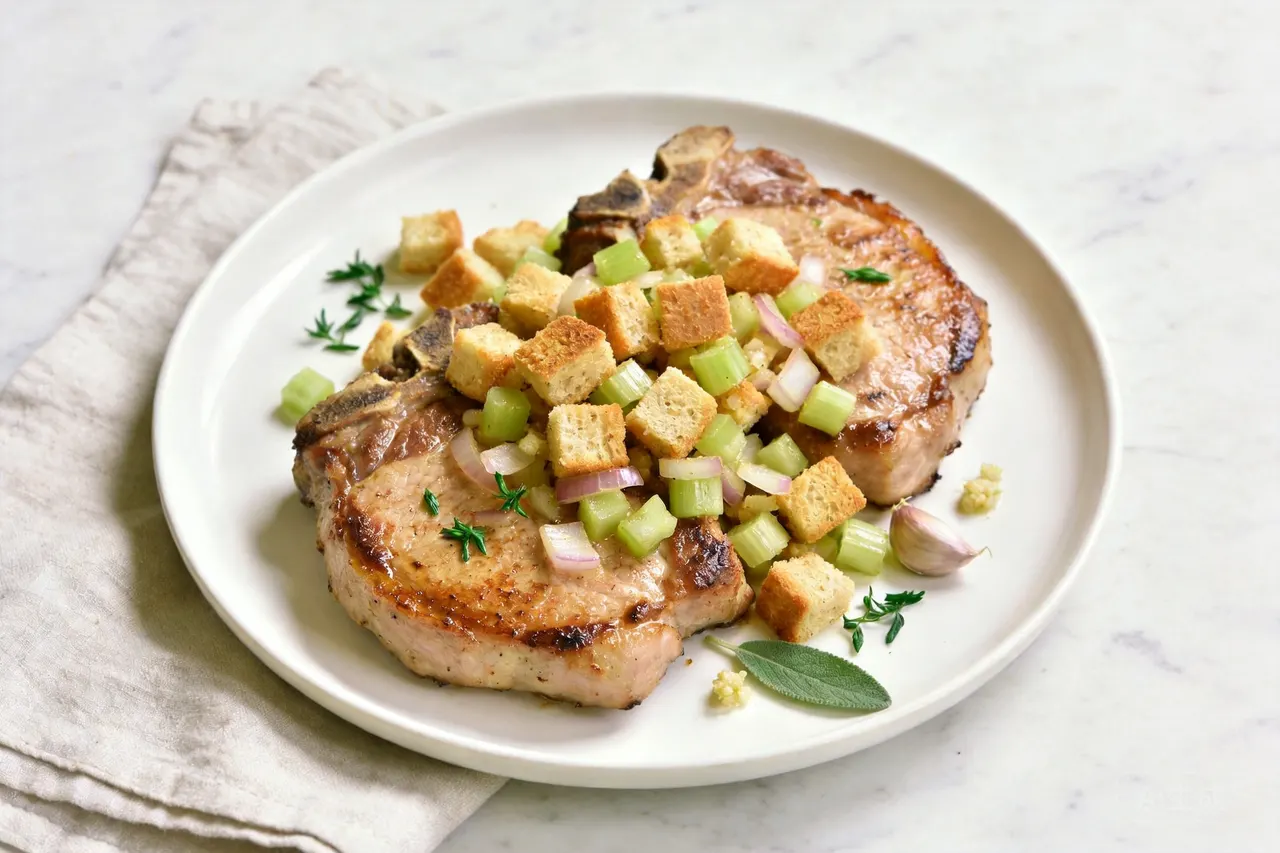 Pork Chops with Stuffing - 640 calorie dinner