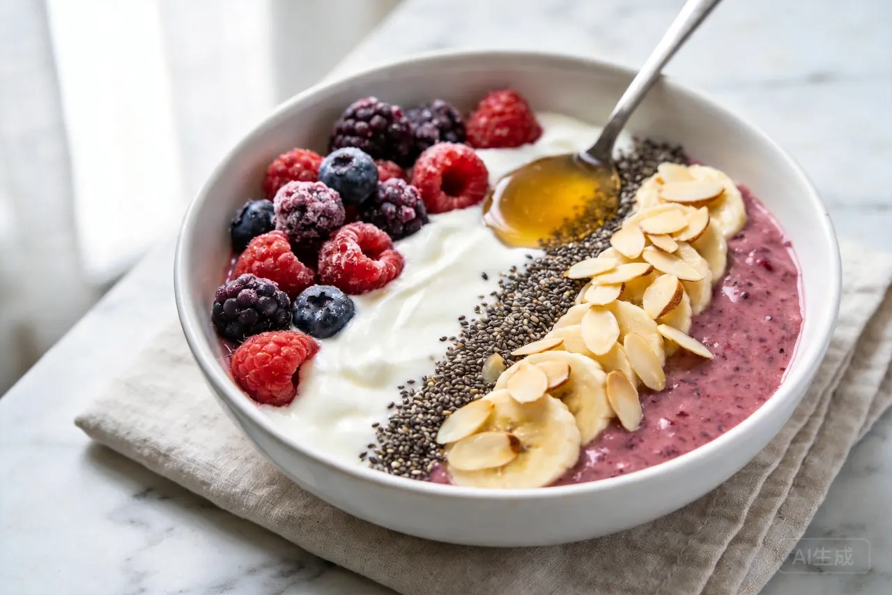 Protein Berry Smoothie Bowl - 350 calorie breakfast
