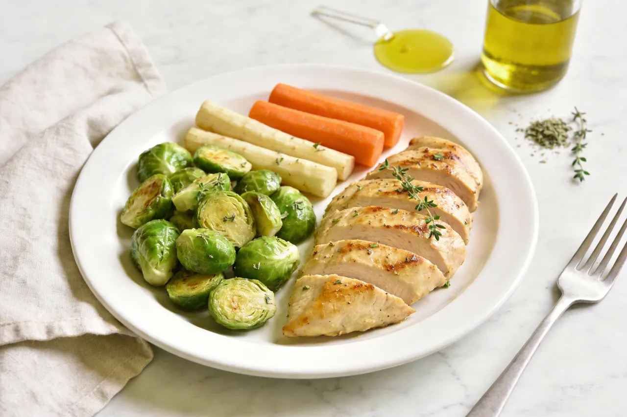 Roasted Chicken and Root Vegetables - 380 calorie dinner