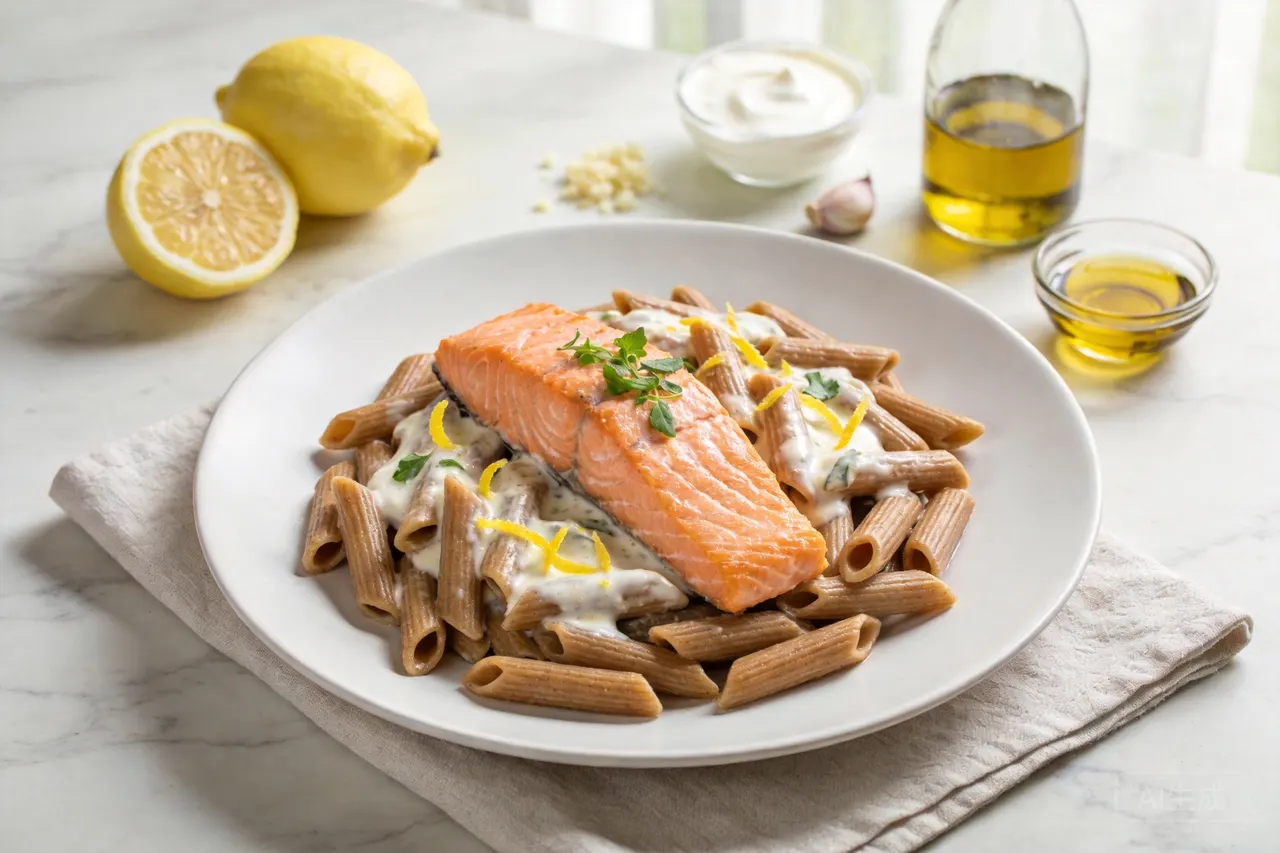 Salmon Pasta Cream - 580 calorie dinner