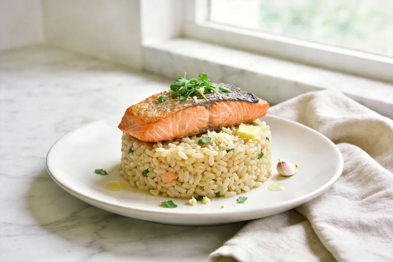 Salmon Risotto Cake - 680 calorie dinner
