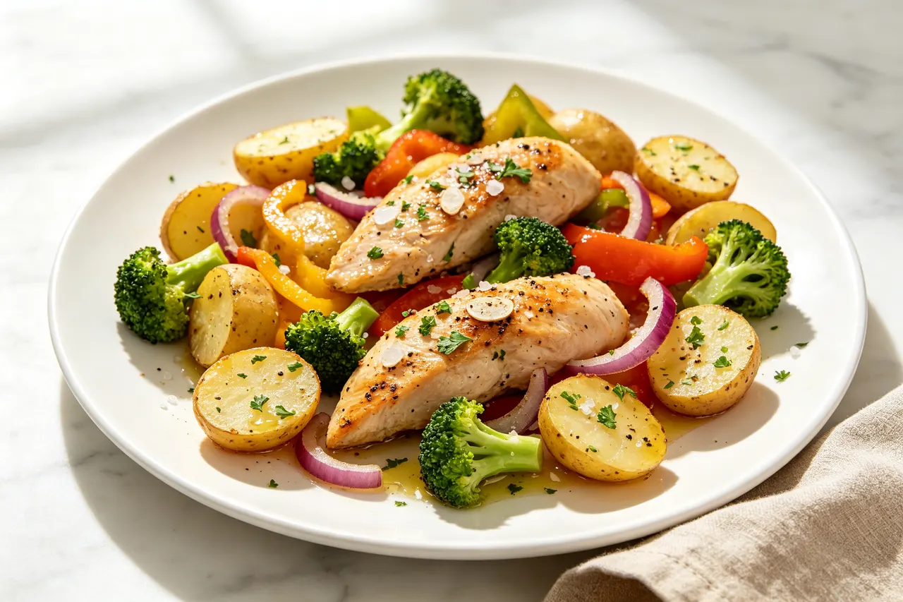 Sheet Pan Chicken and Vegetables - 470 calorie dinner