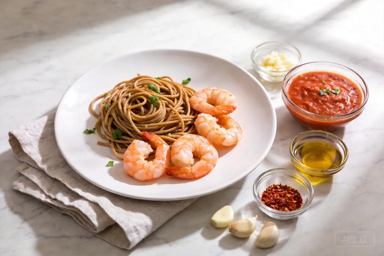 Shrimp Pasta with Marinara - 470 calorie dinner