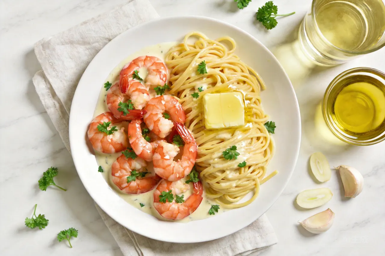 Shrimp Scampi Pasta - 580 calorie dinner
