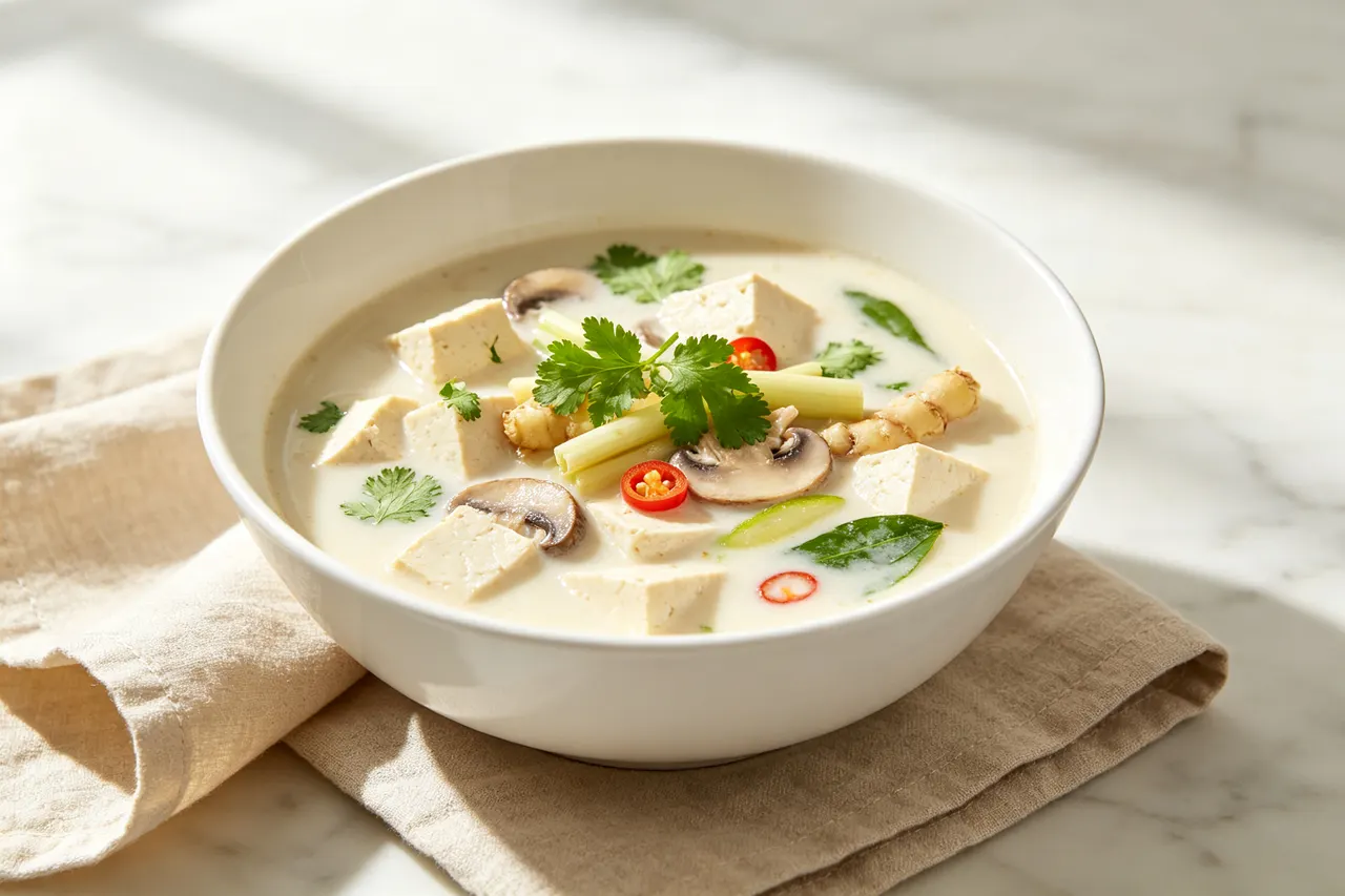 Thai Tom Kha Tofu (Coconut Tofu Soup) - 290 calorie dinner