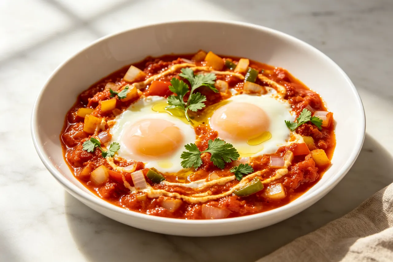 Tunisian Shakshuka-Style Eggs with Harissa - 300 calorie breakfast