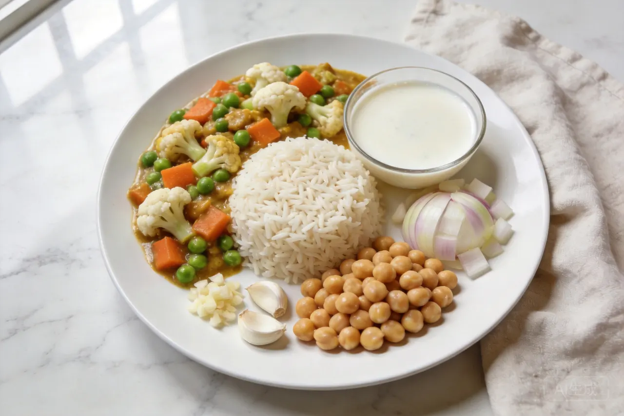 Vegetable Curry with Rice - 520 calorie dinner
