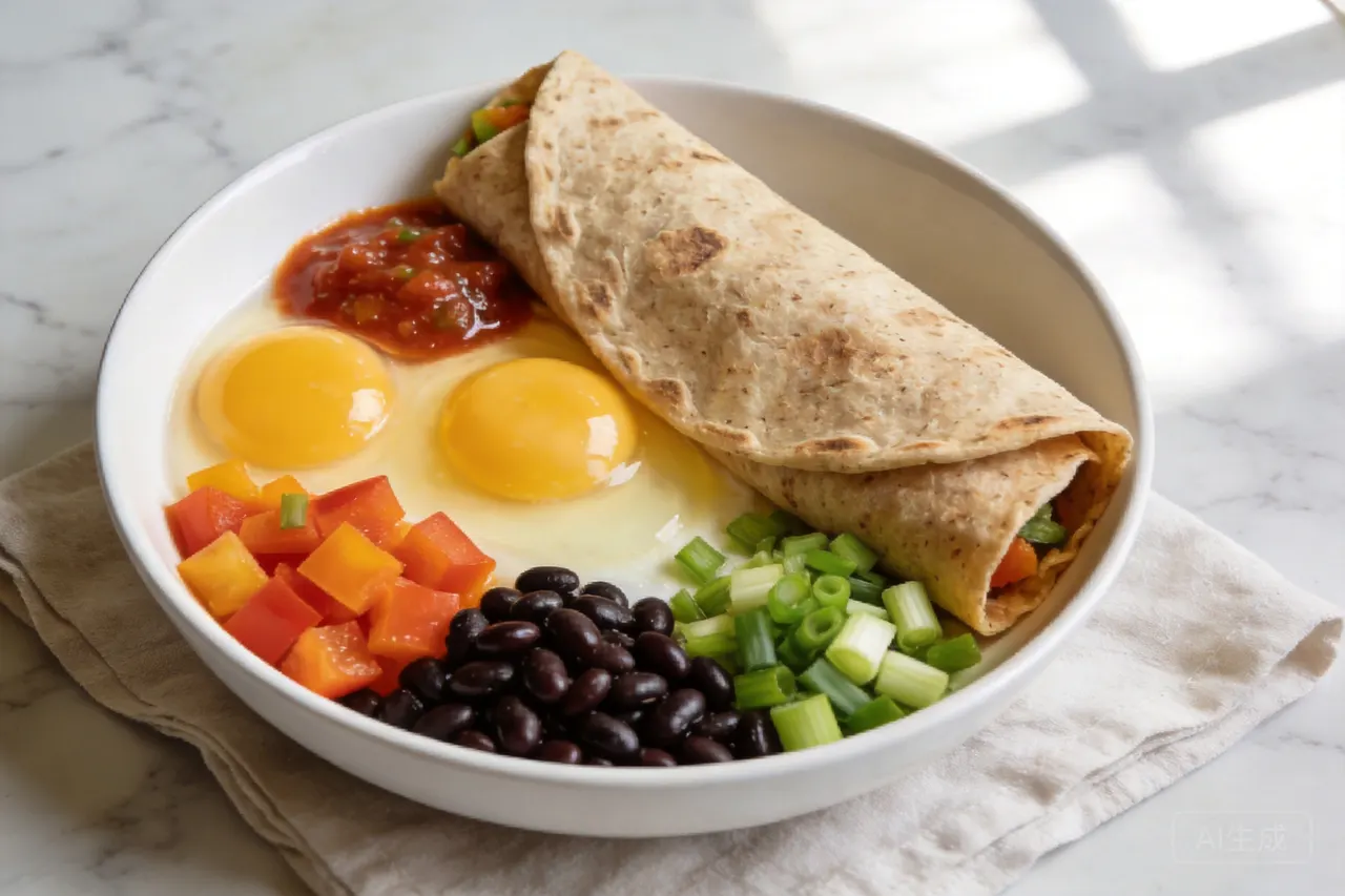 Veggie Breakfast Burrito (320 Calories, 18g Protein) - 320 calorie breakfast