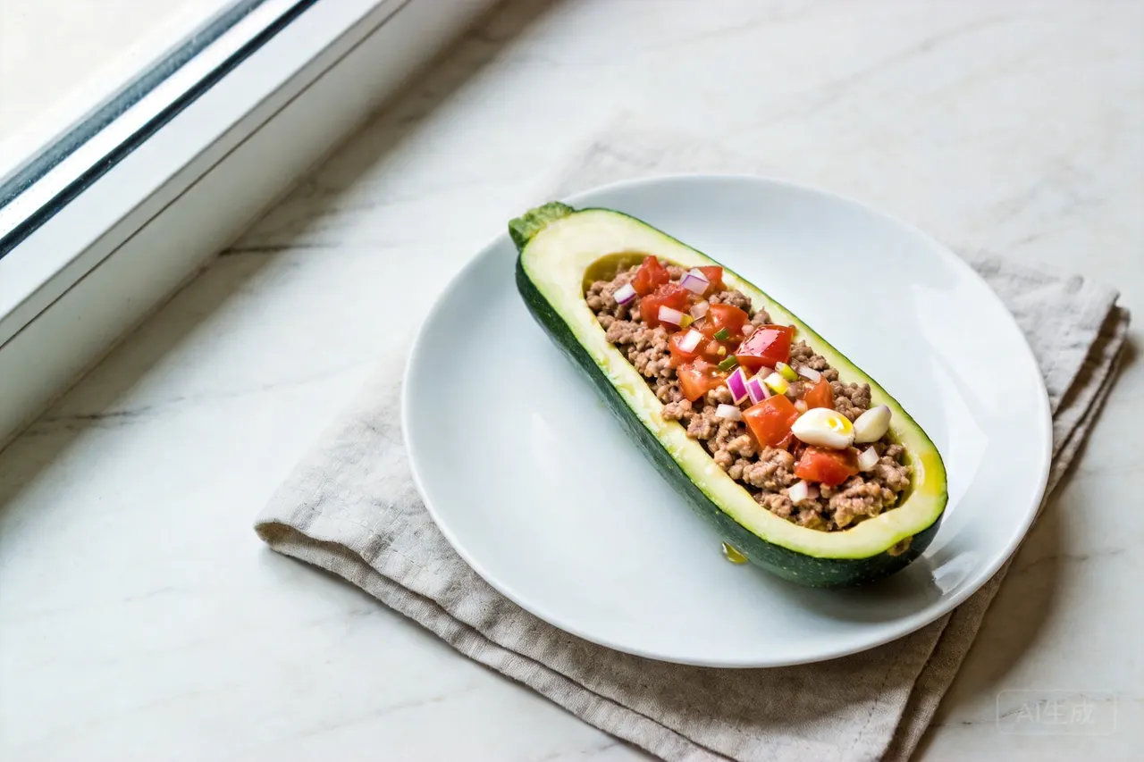 Turkey Stuffed Zucchini Boats - 330 calorie dinner