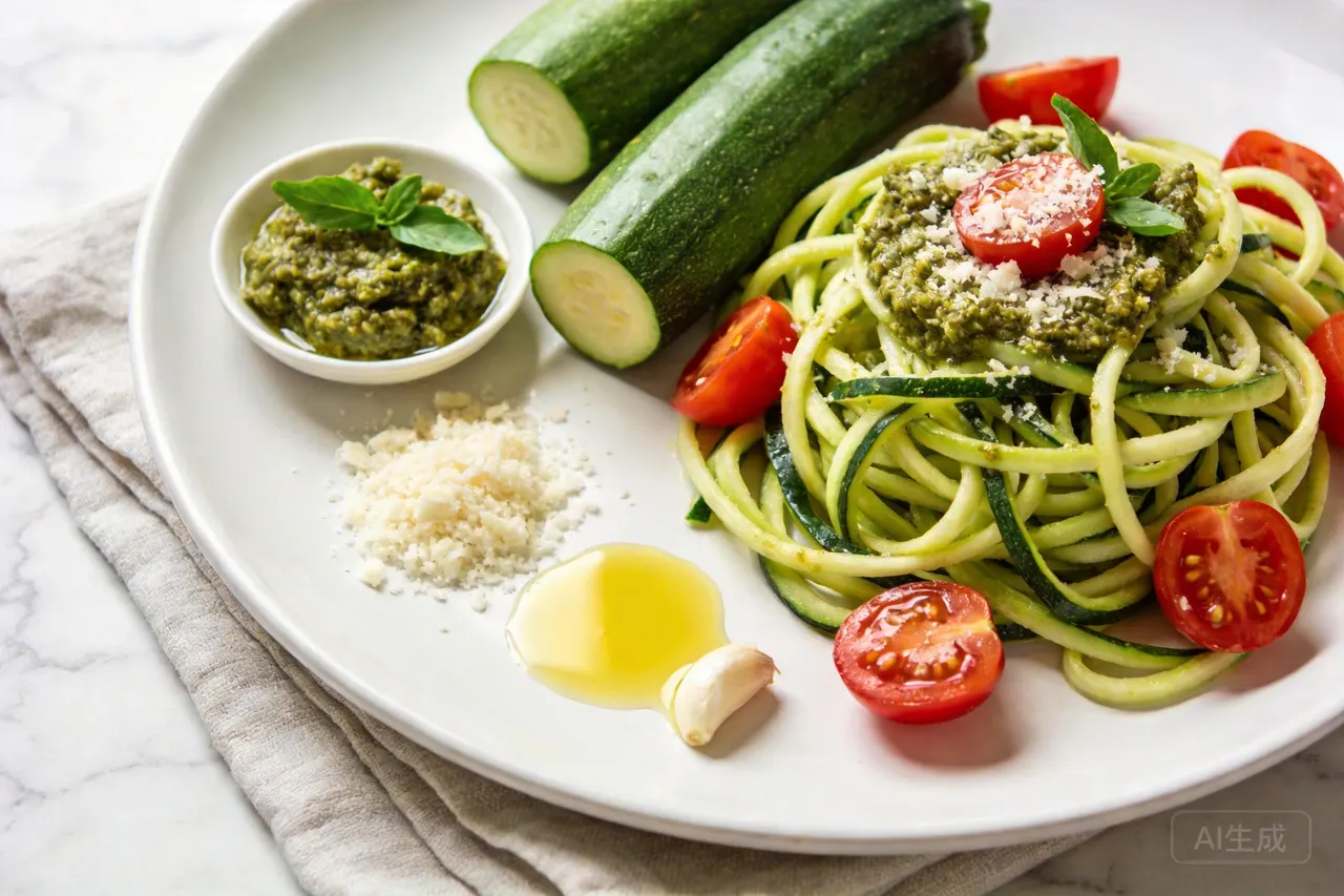 Zucchini Noodles with Pesto - 220 calorie dinner